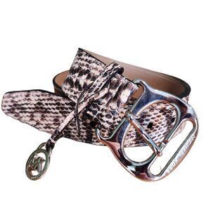 Michael Kors Python Print Leather Belt w MK Hang Charm Genuine Italian Leather S